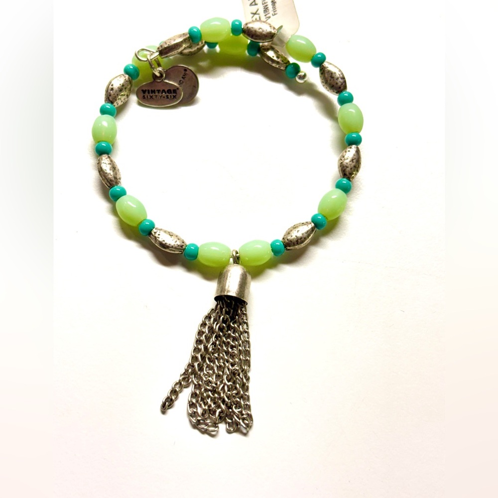 ALEX AND ANI SILVER/green NWT Green Beaded Tassel Bracelet